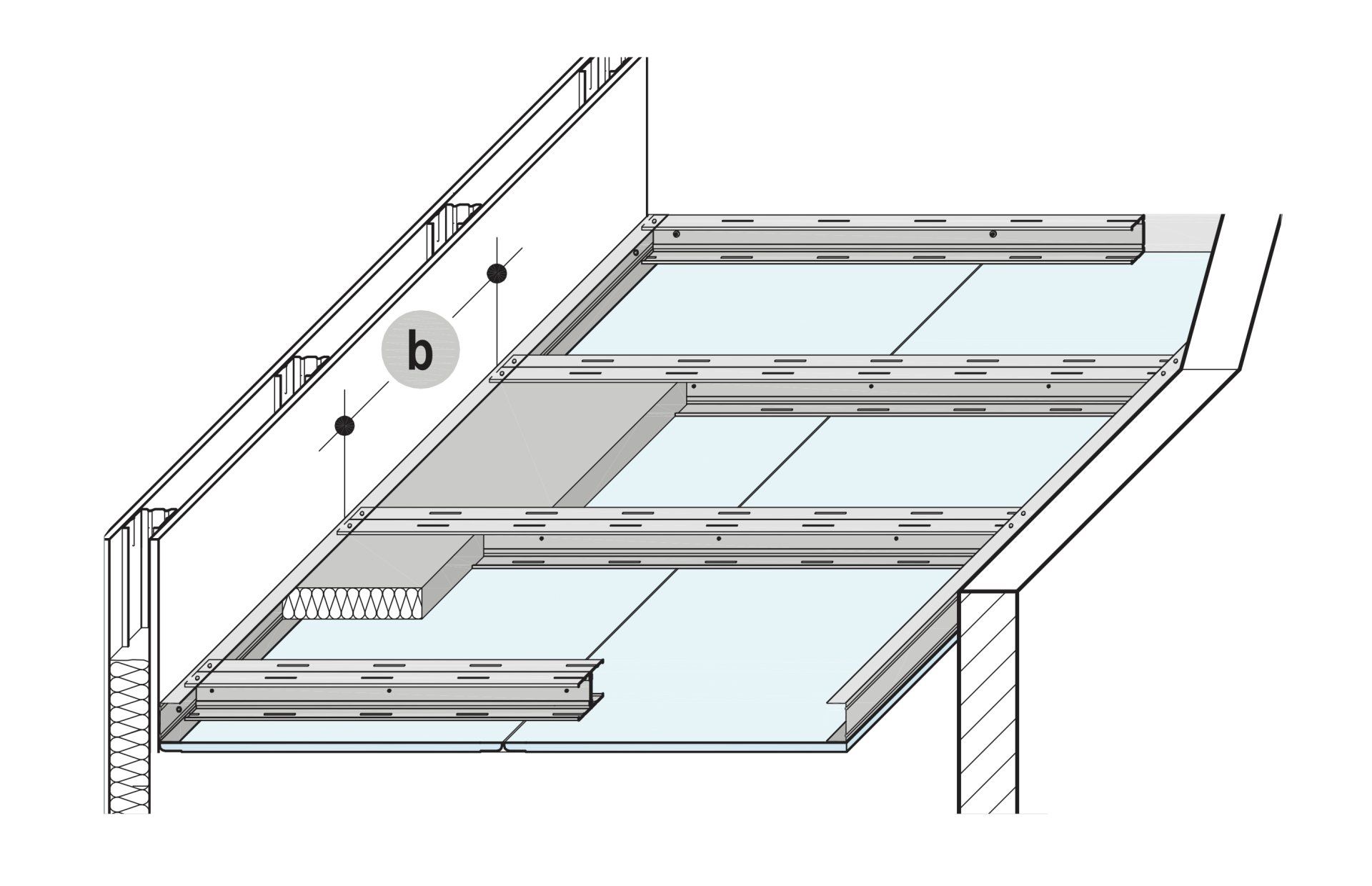 Design-Decken, Unterdecken, Dachsystem, Holzbalkendecken-System
